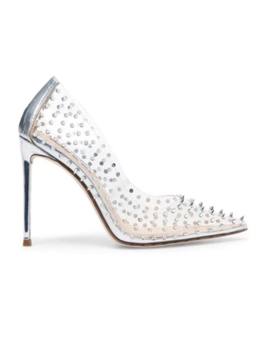 Steve‎ Madden Vala Silver Spike Stud Clear Stiletto 4" High Heels Womens Size 10